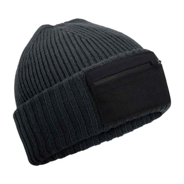 Beechfield Beechfield Men Zip Patch Beanie in Grey Grey One Size Male 5063693967895