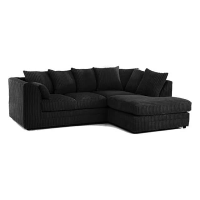 Furnishings For Less UK Luxor Jumbo Cord 4 Seater Corner Sofa Black Right Hand Facing
