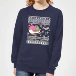 Pusheen Through The Snow Womens Christmas Sweatshirt - Navy - L