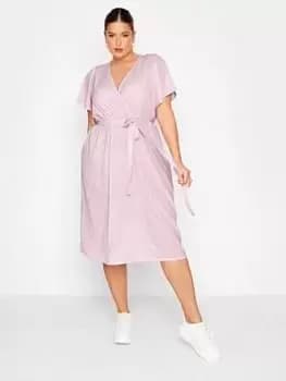 Yours Ditsy Floral Print Flutter Sleeve Dress - Pink, Size 16, Women