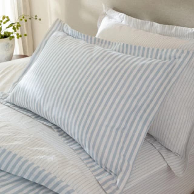 Yard Hebden Striped Cotton Pillowcase Pair, Mineral Blue, 50X75Cm
