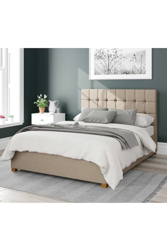 Aspire Aspire Sinatra Upholstered Ottoman Storage Bed, Eire Linen Fabric in Natural Size: Single Natural Single Unisex 5057632165442