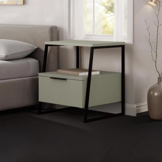 FWStyle FWStyle Sage Green 1 Door Bedside Table Nightstand Black Metal Green One Size Unisex 5056413133274