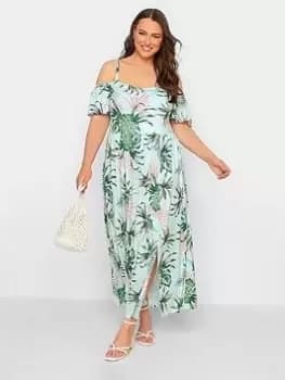 Yours Tropical Cold Shoulder Maxi Dress, Green, Size 16, Women