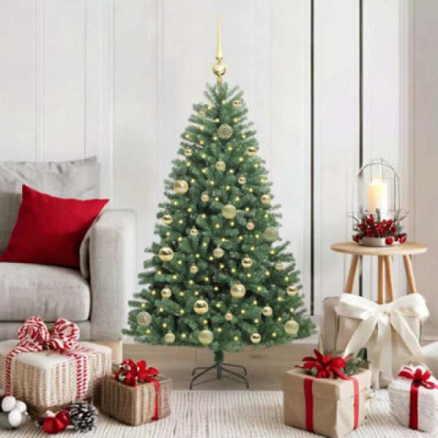 vidaXL Artificial Hinged Christmas Tree with Gold Balls Green 120cm PVC and Metal, Green 3395473
