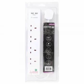 Daewoo 4-Way 2m Extension Lead with Surge Protection - White