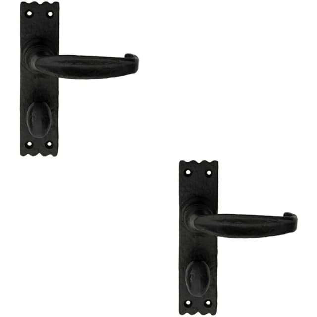 Loops 2x PAIR Creased Style Lever on Slim Bathroom Backplate 156 x 38mm Black Antique Black