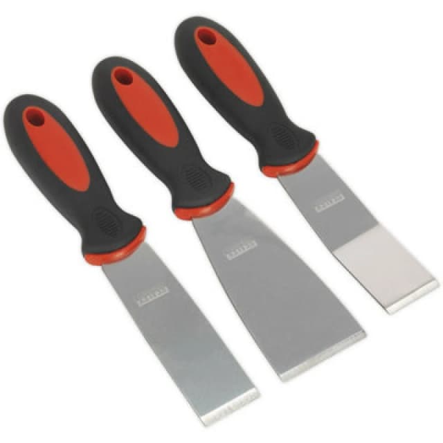 Loops 3 Piece Rigid Blade Scraper Set - Soft Grip Handle - 1.8mm Steel Scraper Blades Metallics
