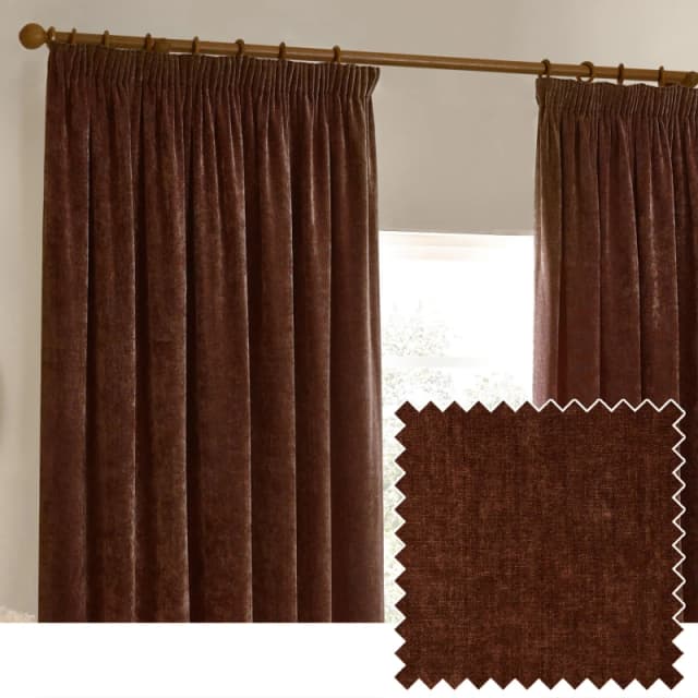 Yard Heavy Chenille Fully Lined Pencil Pleat Curtains Nutmeg 168Cm Width 137Cm Drop, Red 5025532819093