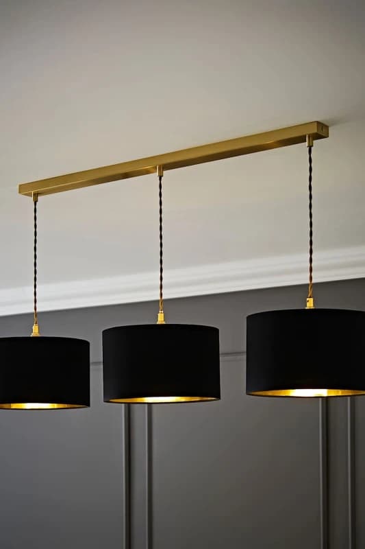 ValueLights ValueLights Reni Metallic Drum Shade 3 Drop Bar Gold Diner Ceiling Pendant Light in Black One Size Unisex 5059406063046