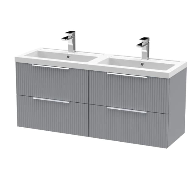 Balterley Fluted Wall Hung 4 Drawer Vanity Basin Unit & Basin 1200mm, Satin Grey Grey Unisex