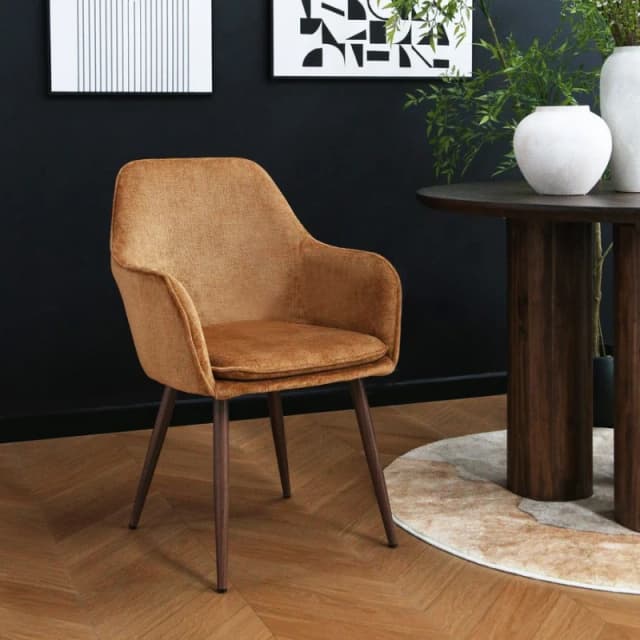 Muse - Accent Chair In Woven Yarn Fabric Upholstery With Walnuteffect Leg Orange