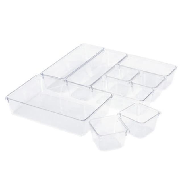 LIVIVO 9 Piece Drawer Desk Fridge Organiser Set Clear unisex
