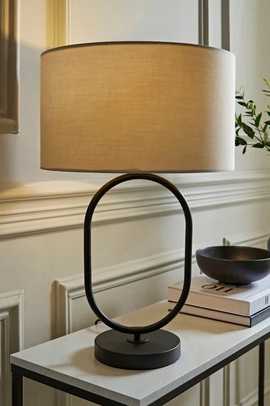 ValueLights ValueLights Antonia Fabric Drum Lamp Shade Matte Black Oval Table Lamp in Natural Natural One Size Unisex 5059406064890