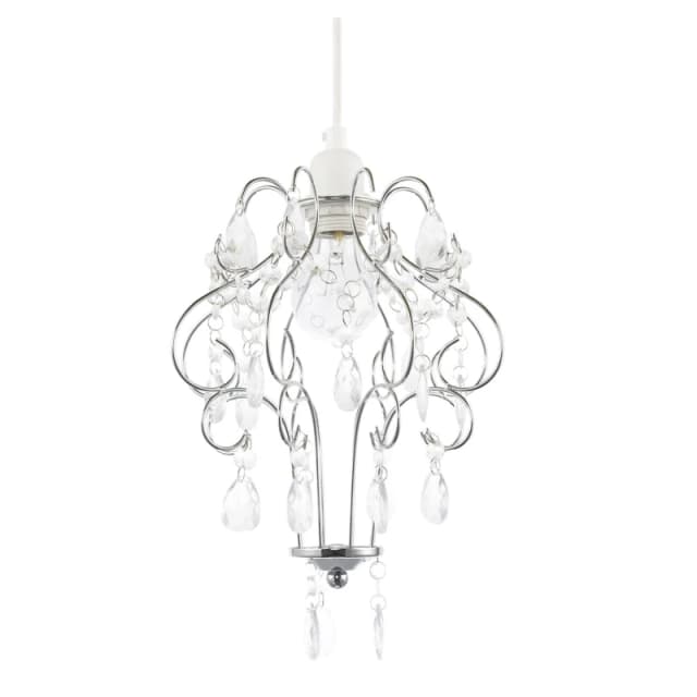 Happy Homewares Traditional Shabby Chic Chandelier Style Pendant Shade with Acrylic Droplets in Silver Silver Unisex