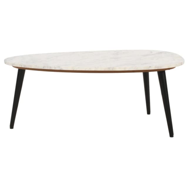 Indian Hub Opal Coffee Table With White Marble Top & Metal Legs