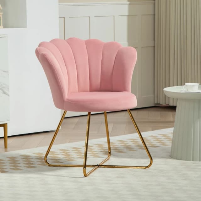 HOMCOM Accent Chair, Velvet Armchair w/ Lotus Backrest, Steel Legs, Pink 83B-133V70PK