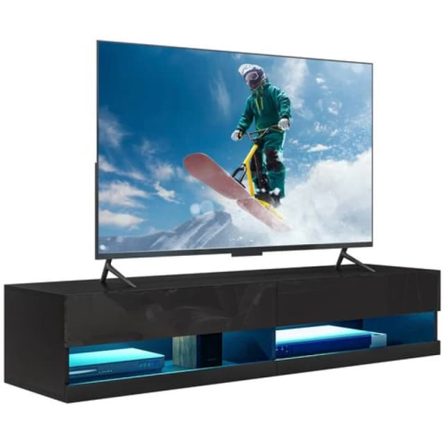 HOMCOM High Gloss TV Stand Unit Wall Mounted with LED Lights - Black TJ Hughes 5056725554125