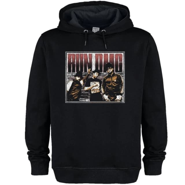 Amplified Mens Halved Threshed Run DMC Hoodie in Black Size: XS Black Male XS