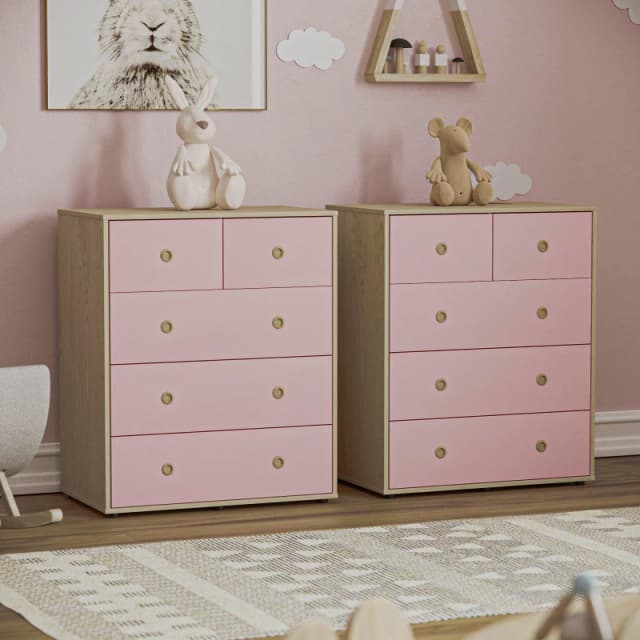 Lassic Junior Vida Neptune 5 Drawer Chest Set of 2 Pink & Oak unisex One Size