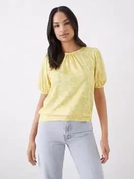 Dorothy Perkins Puff Hem Sleeve Top - Yellow, Yellow, Size L, Women