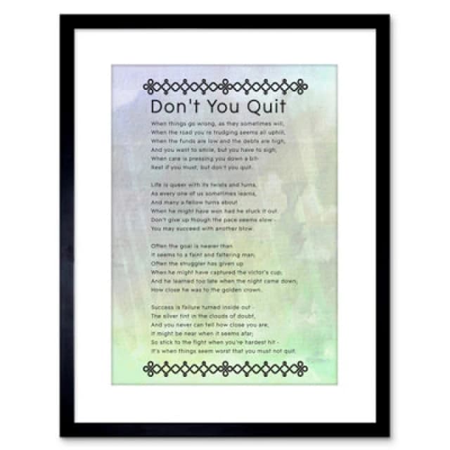 Artery8 Wall Art Print Don't You Quit Poem Motivation Quote Artwork Framed 9X7 Inch