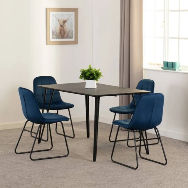 Seconique Marlow & LUKas Dining Set (x4 Chairs) - Black Marble/Sapphire Blue Velvet, Black 400-401-340