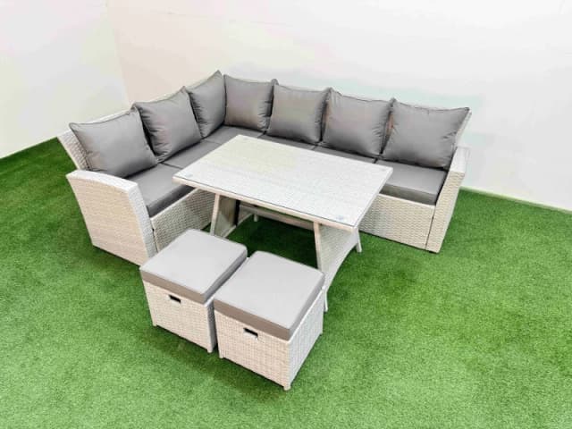 Fimous Garden Outdoor Rattan Furniture Set with 2 Small Footstools 8 Seater in Light Grey Light Grey Unisex
