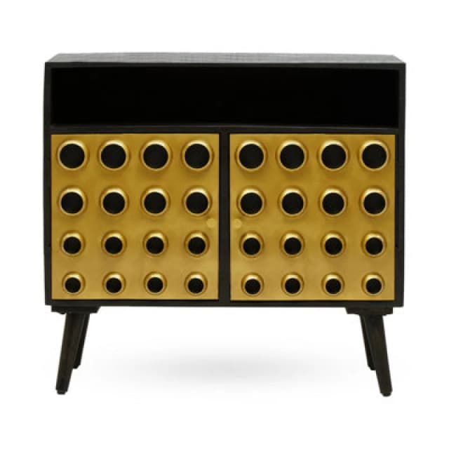 Premier Housewares Stylish Two-Drawer Mango Wooden Sideboard, Mid-Century Modern Side Board for Living Room Organization Gold