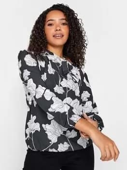 M&Co Floral Bow Neck Bubble Hem Blouse, Black, Size 10, Women