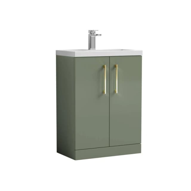 Balterley Bathroom Vanity Basin Unit, Brushed Brass Handles, 600mm, Satin Green Green Unisex
