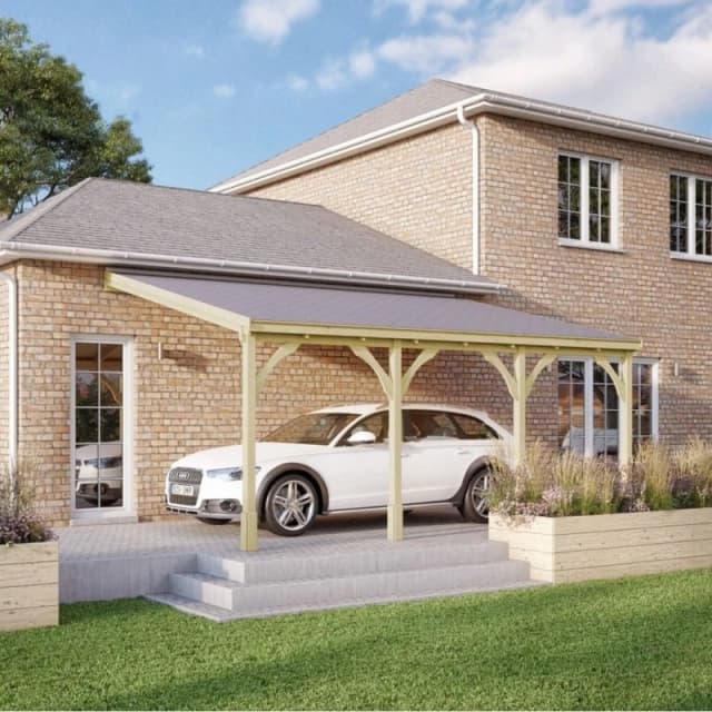 Rutland County Garden Furniture Ltd Felt Shingle Roof Car Port 4 Post, Wood - L200 x W722cm - Light Green Light Green Unisex