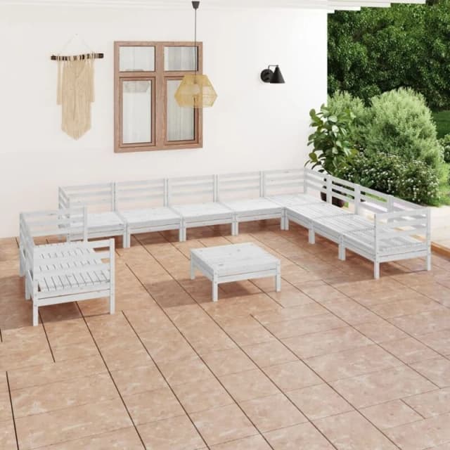 VIDAXL 11 Piece Garden Lounge Set Solid Wood Pine White Vidaxl 8720286689554