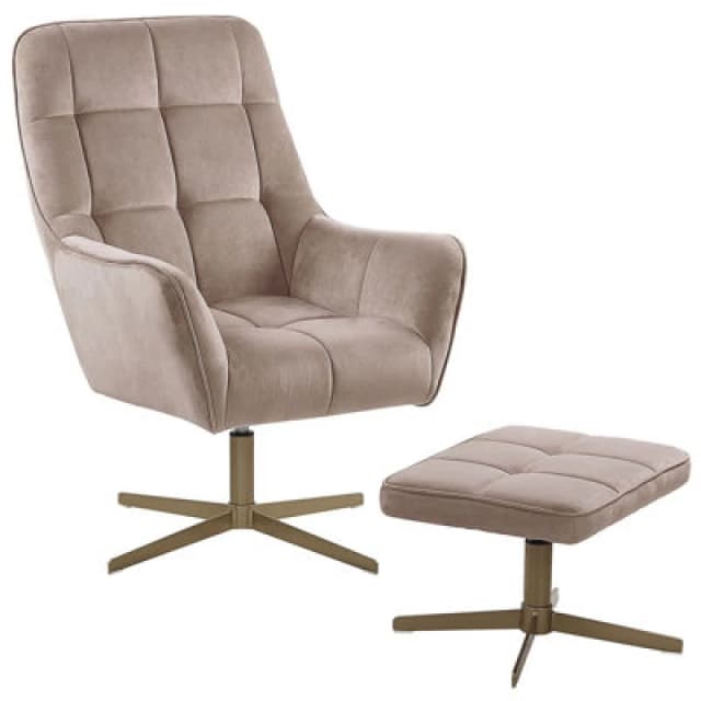 Beliani Swivel Armchair Molle With Footstool Velvet Beige