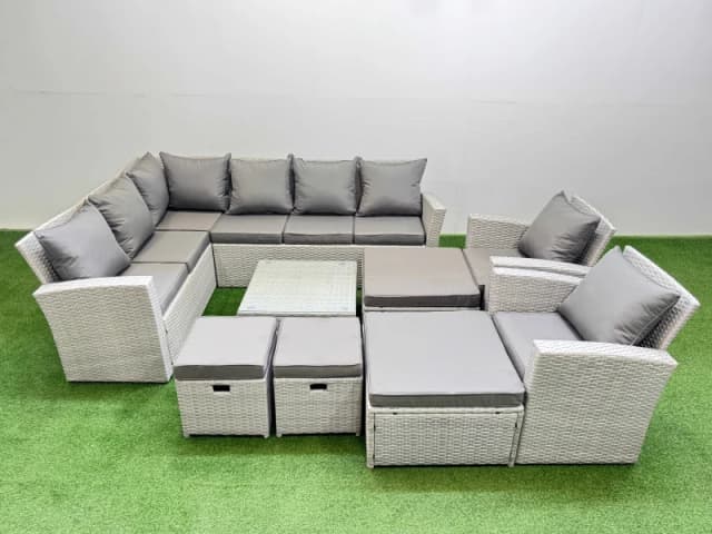 Fimous 12 Seater Corner Sofa Sets with Square Coffee Table Chair 4 Footstools Light Grey Mixed Light Grey Unisex