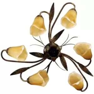 Onli Alga Multi Arm Semi Flush Ceiling Lamp, Glass Shades, 6x E14