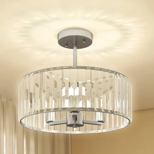 HOMCOM HOMCOM Semi Flush Mount Modern Crystal Chandelier Ceiling Light - Silver Tone