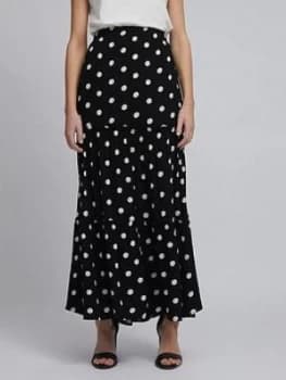 Dorothy Perkins Polka Dot Tiered Maxi Skirt - Black