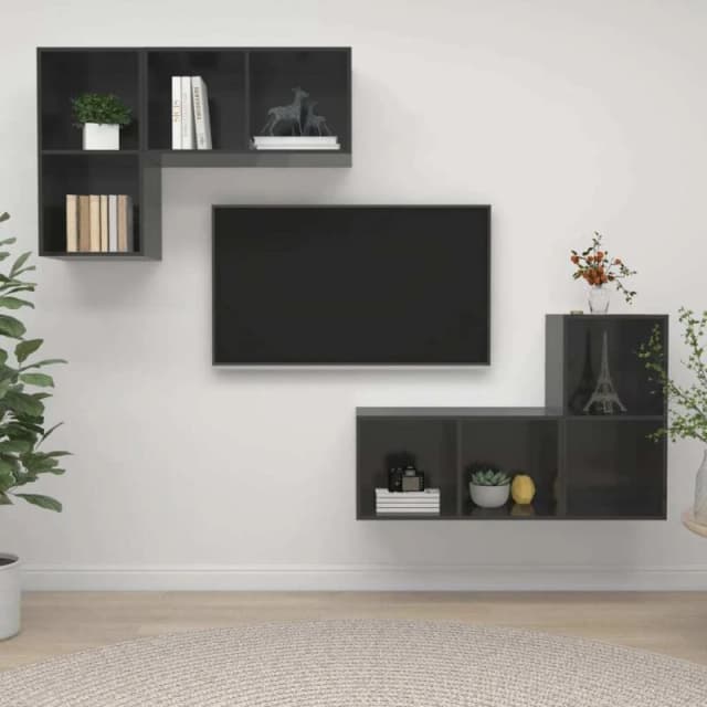 VIDAXL Wall-mounted tv Cabinets 4 pcs High Gloss Grey Engineered Wood Vidaxl 8720286591468
