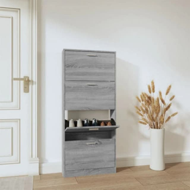 Vidaxl Shoe Cabinet Grey Sonoma 59X17X150 Cm Engineered Wood