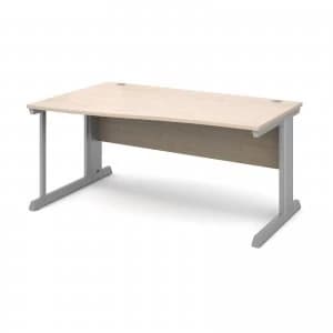 Vivo Left Hand Wave Desk 1600mm - Silver Frame Maple Top