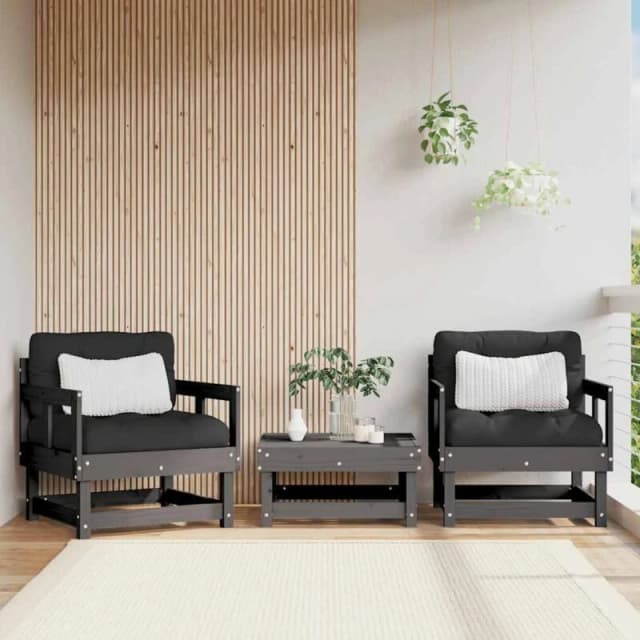 VIDAXL Garden Chairs with Cushions 2 pcs Grey Solid Wood Pine Vidaxl 8720845801670