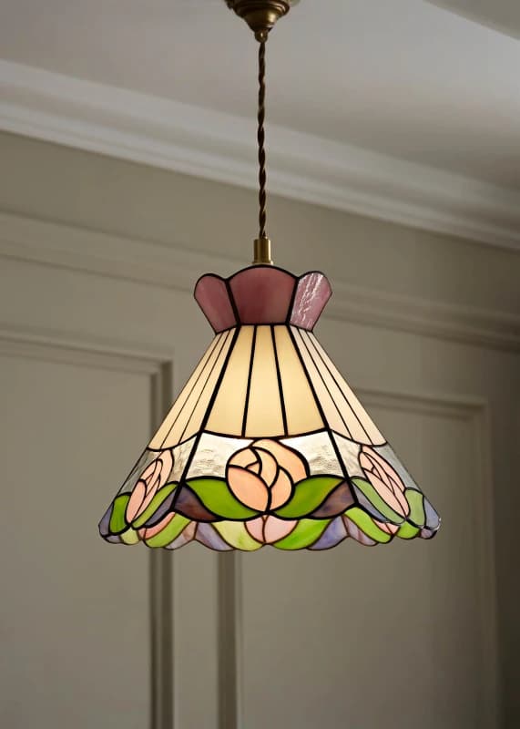 ValueLights ValueLights Evelyn Tiffany Rose Glass Easy Fit Ceiling Light Lamp Shade with Bulb Multi One Size Unisex 5059406069895
