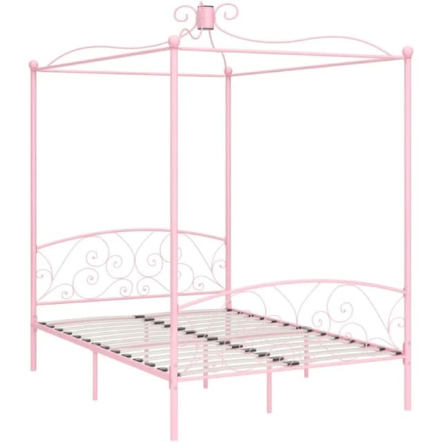 VIDAXL 284489 Canopy Bed Frame without Mattress Pink Metal 140x200cm Vidaxl 8719883791838