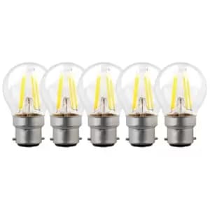 5 Watts B22 BC Bayonet LED Light Bulb Clear Golf Ball Warm White Dimmable, Pack of 5