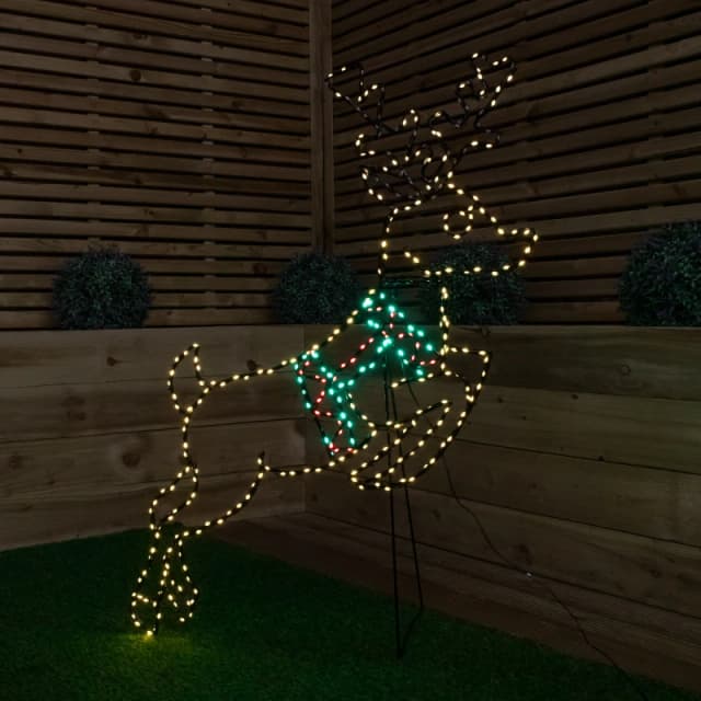 1.1m x 73cm Light up Prancing Christmas Reindeer with 350 Multi-Coloured LEDs
