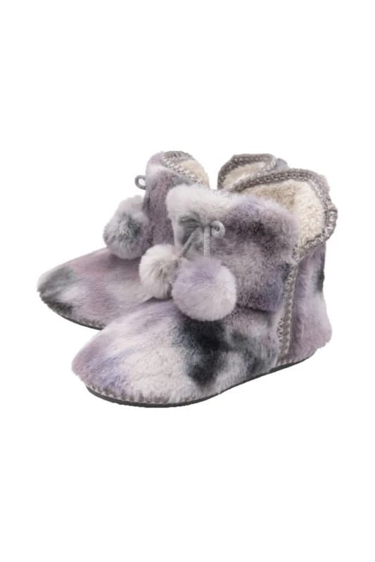 Dunlop Fluffy Pom Pom Memory Foam Slipper Booties Grey female