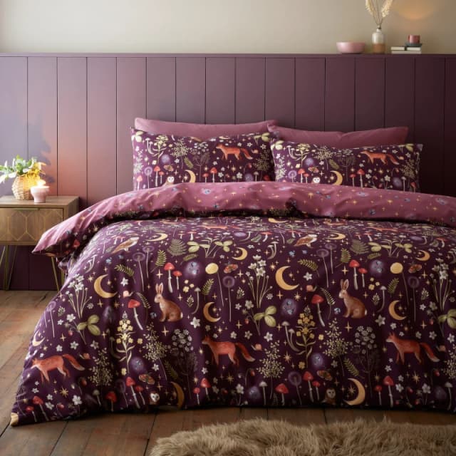 Catherine Lansfield Catherine Lansfield 'Enchanted Twilight Animals' Reversible Duvet Cover Set in Plum Size: Double Plum Double Unisex 505768116319