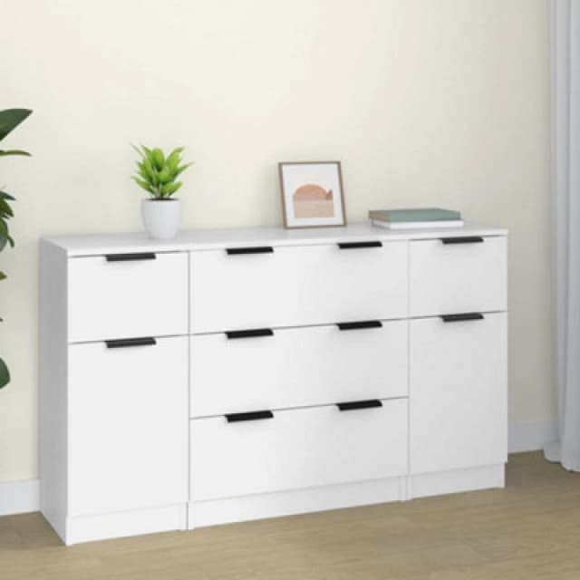 Vidaxl 3 Piece Sideboard Set White Engineered Wood, White 3115820