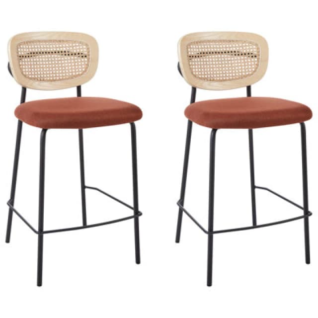 Beliani Set Of 2 Bar Chairs Mayetta Rattan Orange